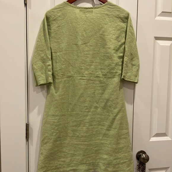 Flax Linen Dress Light Apple Green - Picture 4 of 6